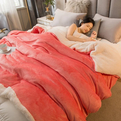 Wool Throw Blanket – Double-Sided Warm Winter Bedspread for Queen Beds & Camping