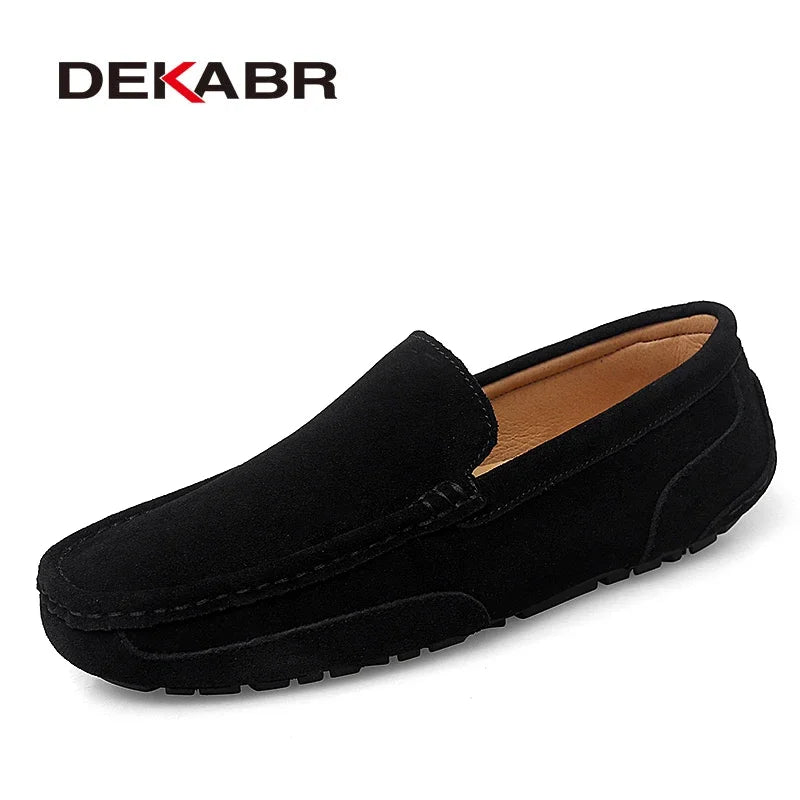 DEKABR Men's Leather Loafers - Warm Soft Slip-On Business & Driving Shoes