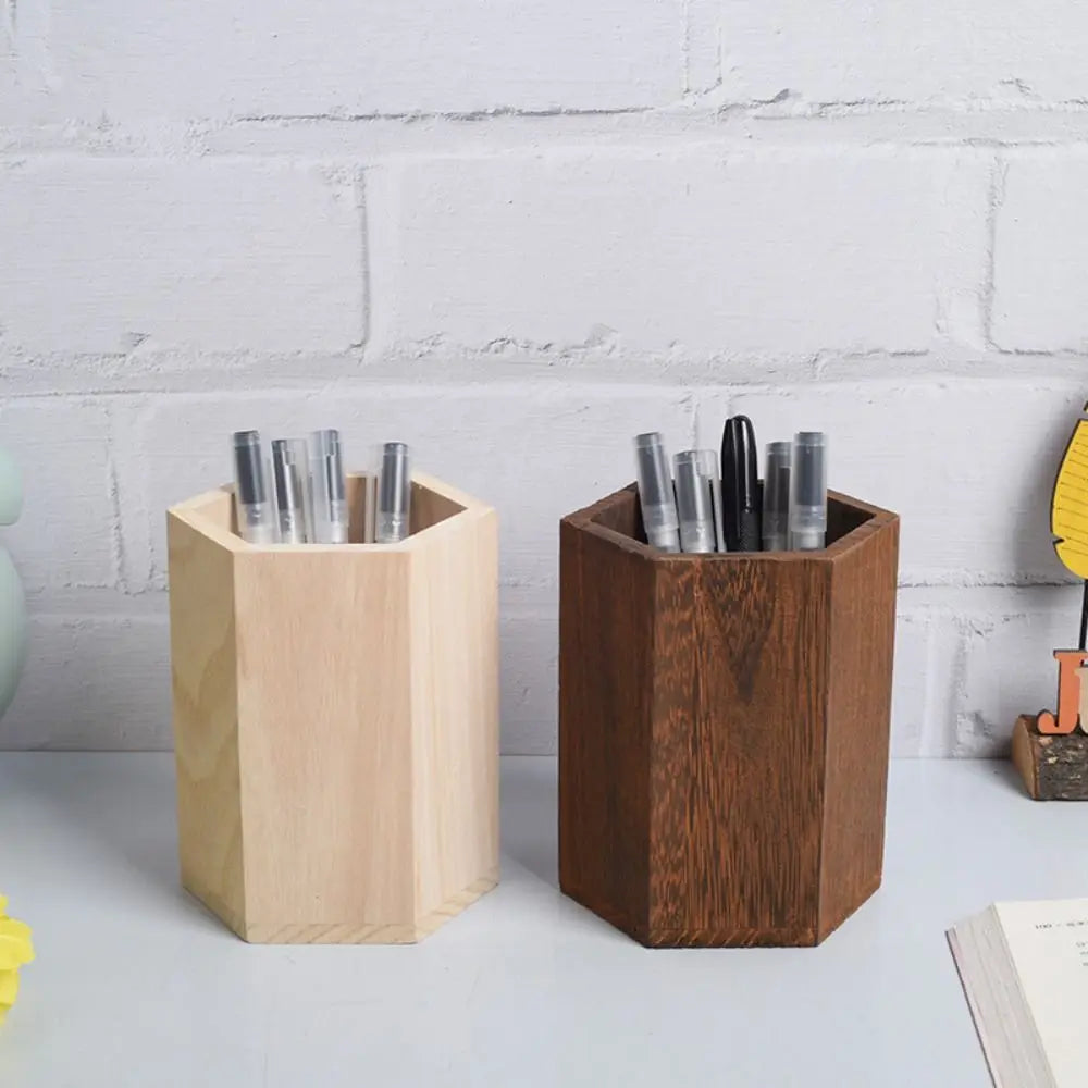 Wooden Pen Holder Organizer - Large Capacity Desktop Storage Box for Pencils & Office Supplies