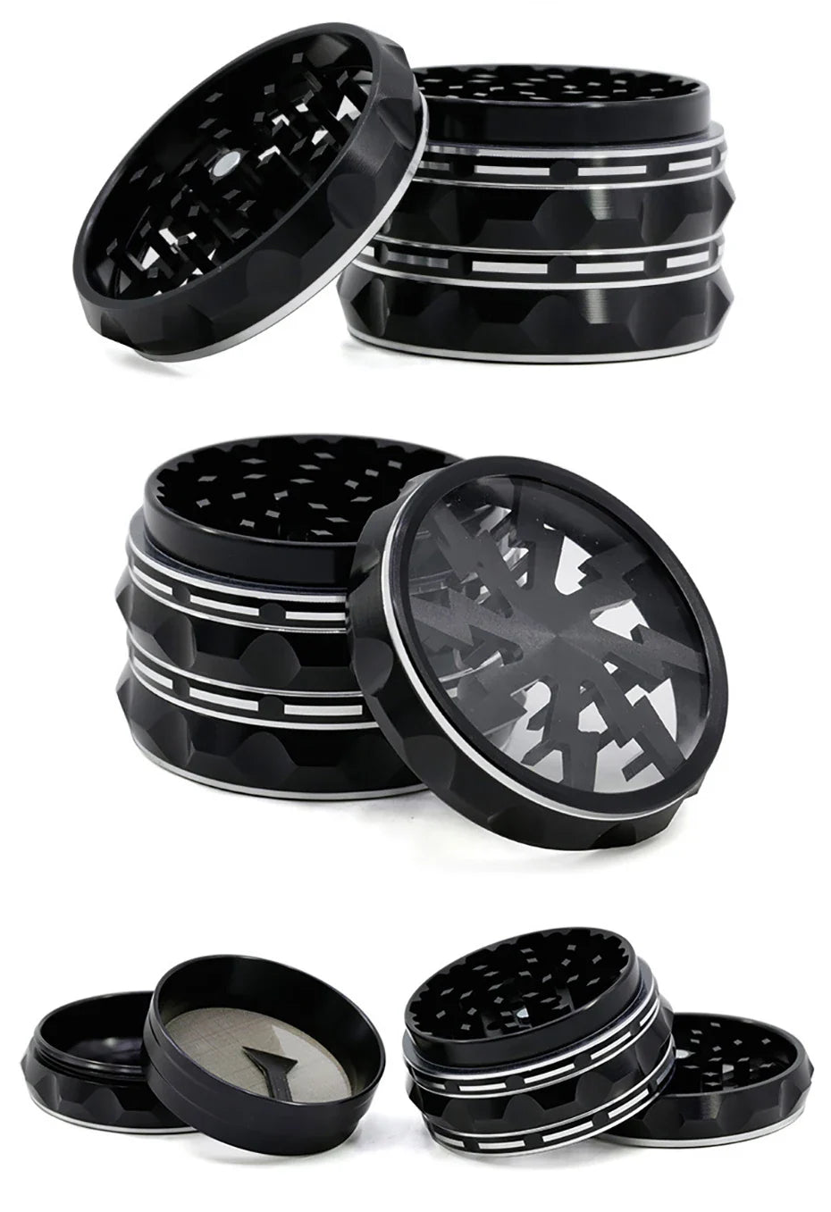 60mm 4-Part Aluminum Herb Grinder – Metal Spice Mill with Transparent Skylight for Tobacco & Smoking Accessories