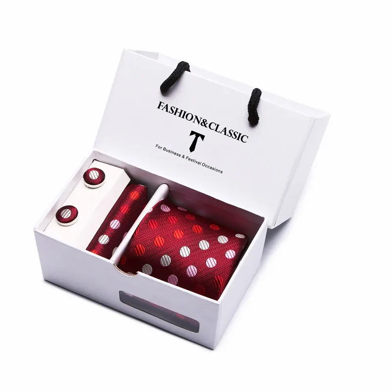 Black Paisley Tie Set - Men's Necktie, Pocket Square & Cufflinks Gift Box for Weddings & Formal Wear