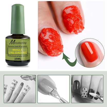 Misscheering 15ml Magic Nail Gel Remover - Fast UV Soak Off Polish Cleaner for Semi-Permanent Manicure