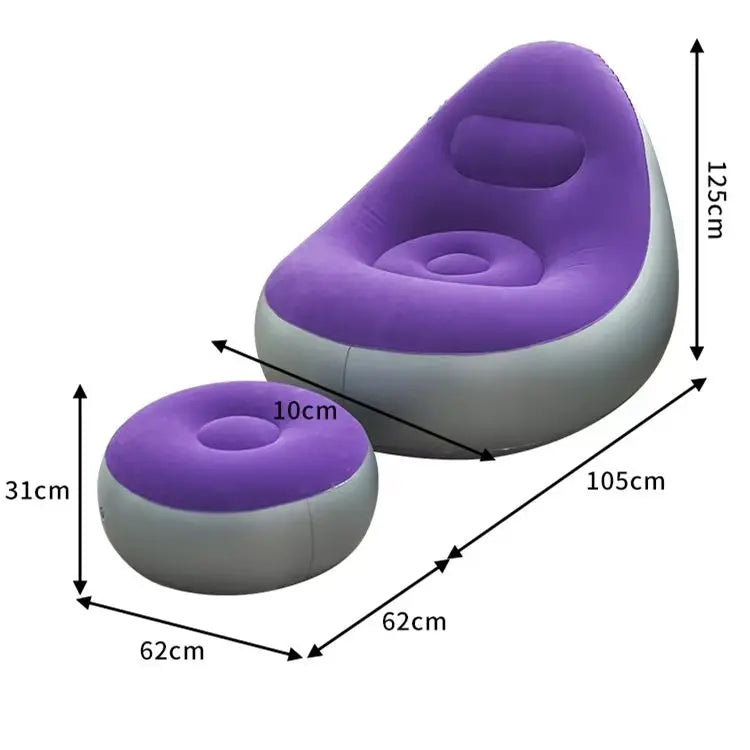 Inflatable Lazy Sofa Chair - PVC Flocking Foldable Lounge Recliner Chair for Home & Outdoor Relaxation