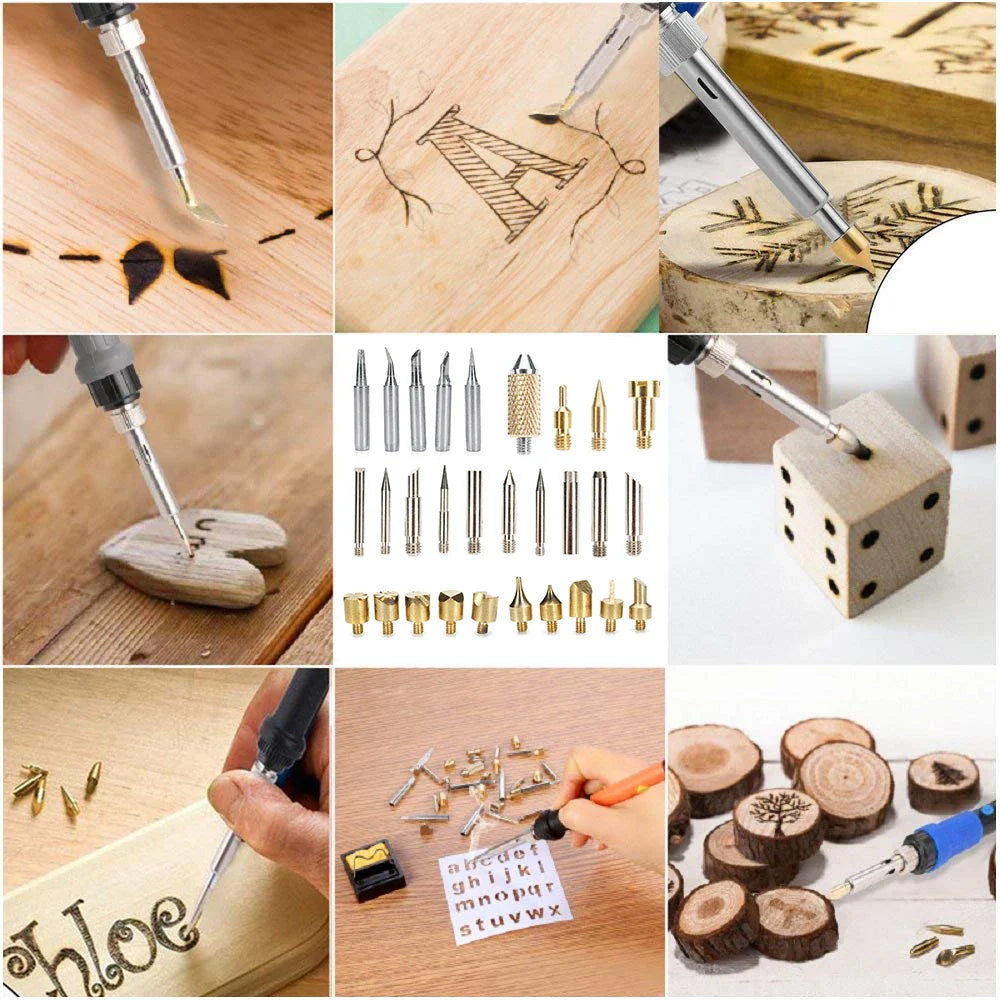 JCD 80W Electric Engraving & Soldering Pen – Wood Burning Pyrography Kit with 28 Craft Tips (908S)