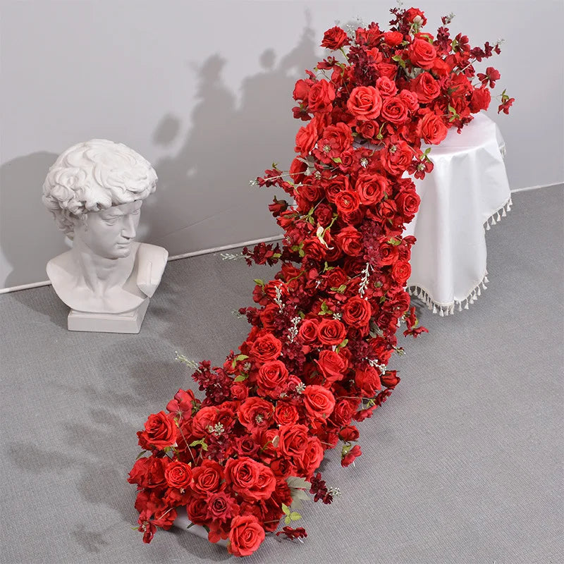 Pink Rose Artificial Flower Row – Large Floral Runner for Wedding Backdrop, Party Decor & Showcase Display Prop