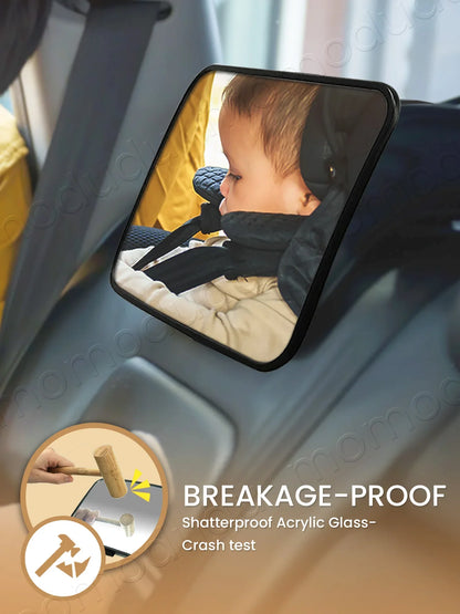 Shatterproof Baby Car Mirror - Crash Tested Rear Facing Infant Safety Mirror with Wide Clear View
