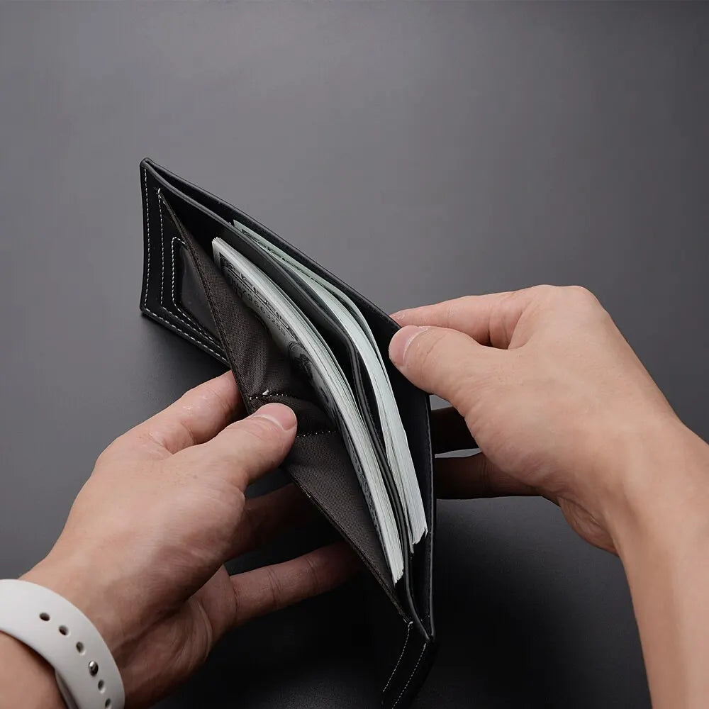 PU Leather Men’s Slim Short Wallet – Thin Folding Credit Card Holder Wallet for Young Men Fashion Minimalist Pocket Wallet