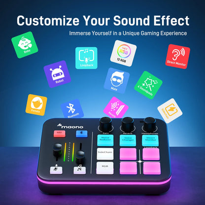 MAONO G1 NEO Gaming Audio Mixer - RGB Streaming Sound Effects Controller with XLR Microphone Interface