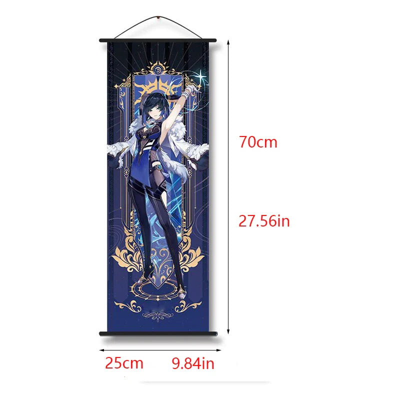 Hot Game Impact Scroll Canvas – Cartoon Heroes Wall Hanging Poster for Cosplay, Halloween, Xmas Decor & Gifts