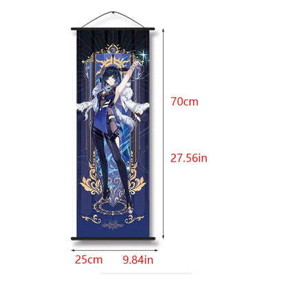 Hot Game Impact Scroll Canvas – Cartoon Heroes Wall Hanging Poster for Cosplay, Halloween, Xmas Decor & Gifts