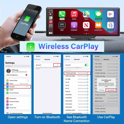 10.26" 4K Dash Cam Car Mirror — Wireless CarPlay Android Auto GPS Multimedia Rearview Camera Dashboard Monitor