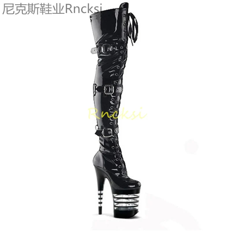 20cm Women’s Platform Dance Boots - High-Heeled Round-Toe Waterproof Performance Boots