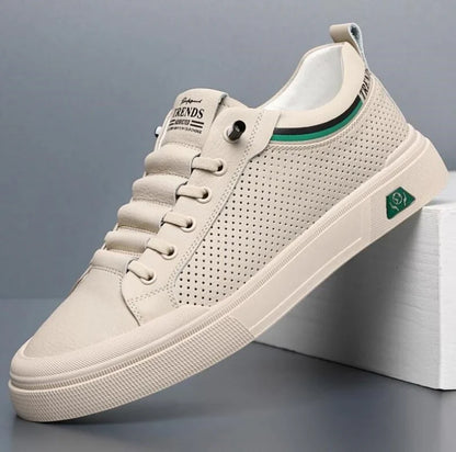 Men’s Genuine Leather Casual Sneakers – Breathable Cow Leather Skateboard Shoes, Street Trend Flat Summer Footwear