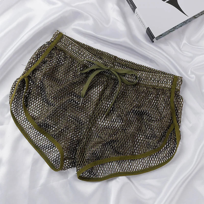Men's Mesh Boxer Briefs - Loose Fit See Through Breathable Aro Shorts Sexy Home Underwear Pants