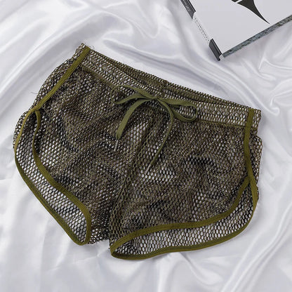 Men's Mesh Boxer Briefs - Loose Fit See Through Breathable Aro Shorts Sexy Home Underwear Pants