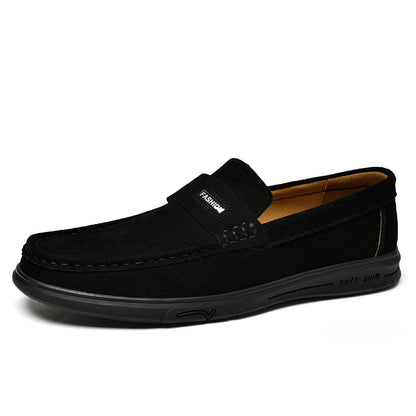 Men's Suede Leather Loafers - Black Slip-On Casual Driving & Business Shoes in Large Sizes