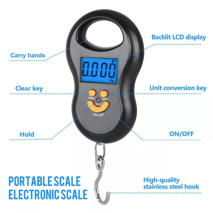 50Kg Portable Digital Hanging Scale - High Precision LCD Electronic Fishing Weight Scale with Backlight