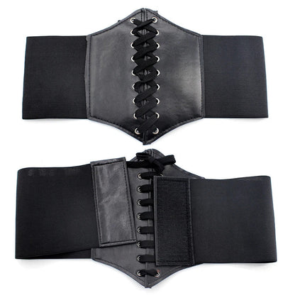 New Corset Punk Black Wide Belt - PU Leather Slimming Body Belt for Women, High Waist Elastic Cummerbund for Dresses