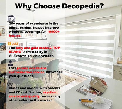 Decopedia Motorized Roller Blinds for Windows – Cordless Smart Blackout Day & Night Curtains for Living Room