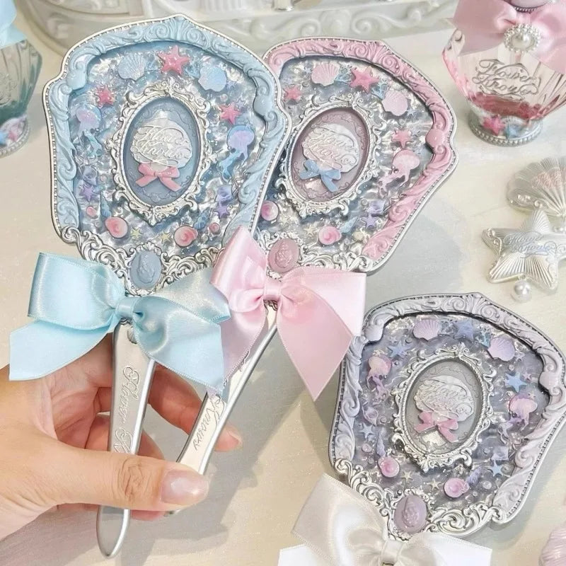 Flower Knows Angel Series Handheld Mirror – White, Black & Pink Compact Mirror
