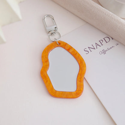 Mini Resin Makeup Mirror Keychain - Irregular Portable Touch-Up Mirror Bag Charm for Purses & Backpacks