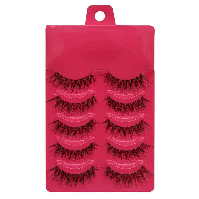 5 Pairs Manga Style Cosplay False Eyelashes – Soft Natural Short Mink Strip Lashes with Clear Band