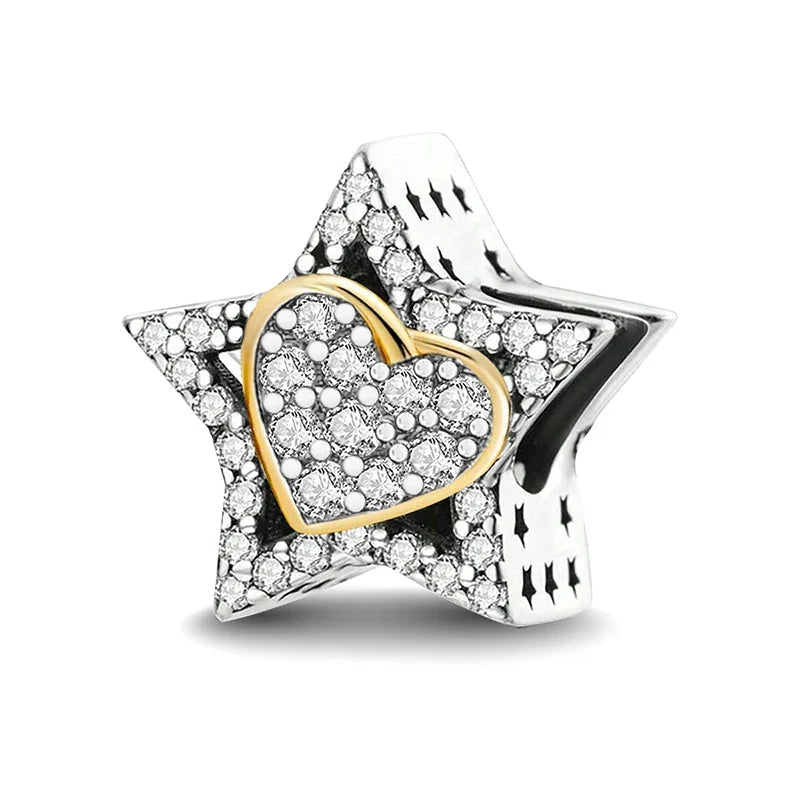 925 Sterling Silver Pink Heart Charm - Zircon Love Pendant Bead for DIY Bracelets, Bangles & Women’s Jewelry
