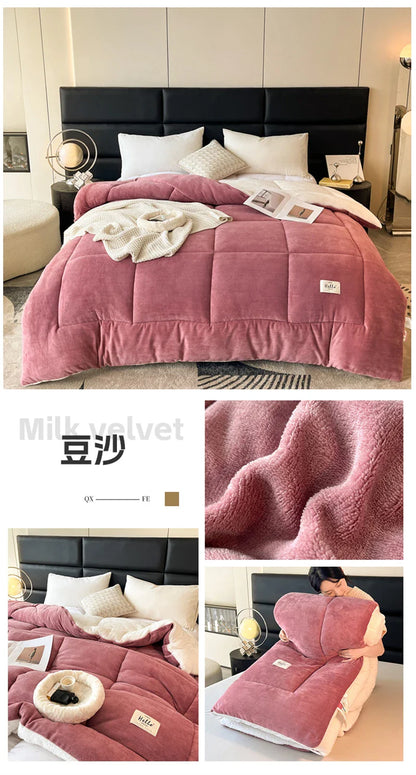 Thick Milk Fleece Winter Blanket – Warm Artificial Lamb Cashmere Weighted Comforter for Bed