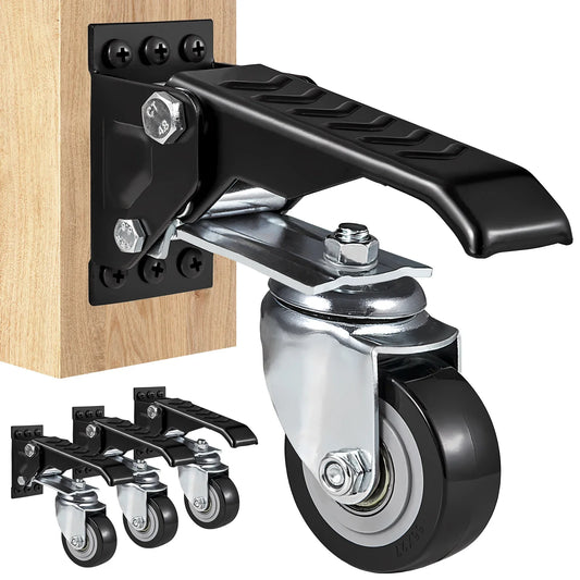 SucceBuy 4PCS Retractable Caster Wheels - 2.5" 360° Swivel Adjustable Side Mount Wheels for Workbenches & Tables
