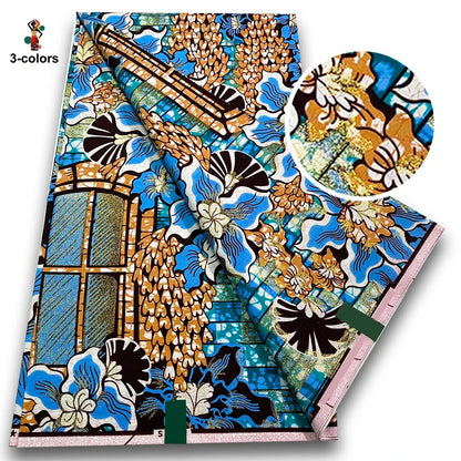 African Golden Wax Fabric - Glitter Gold Print Batik Ankara Pagne Material for Women