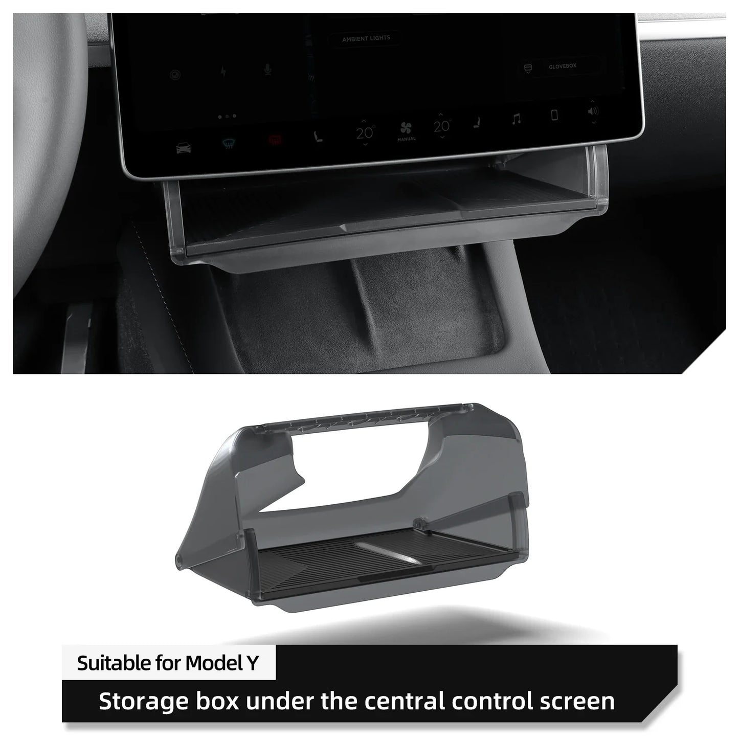 Hidden Storage Box Organizer – Under Screen Tray for Tesla Model Y 2024 & Model 3 2021-2022