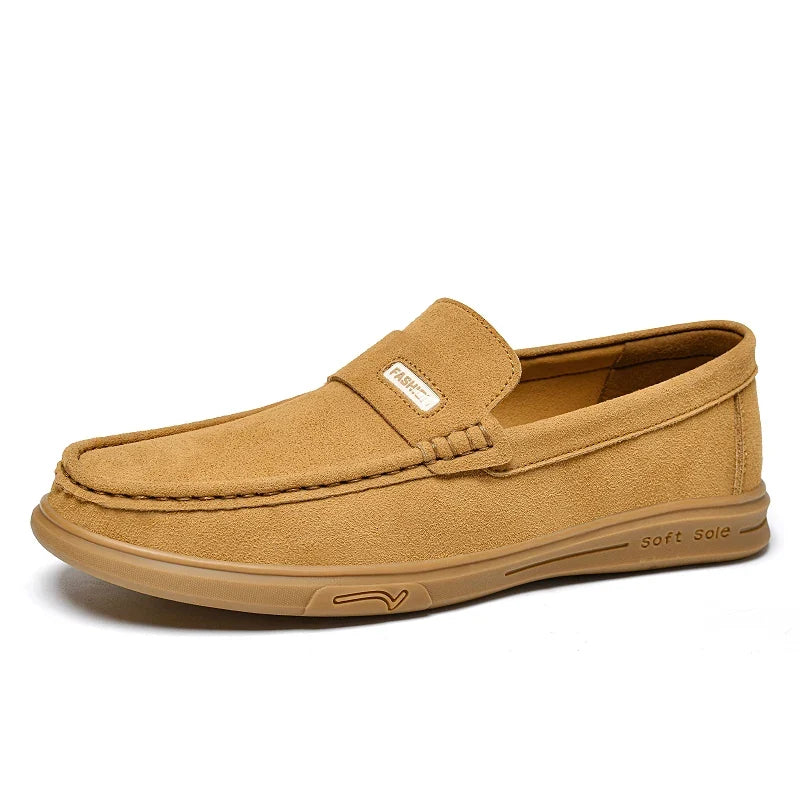 Men's Suede Leather Loafers - Black Slip-On Casual Driving & Business Shoes in Large Sizes