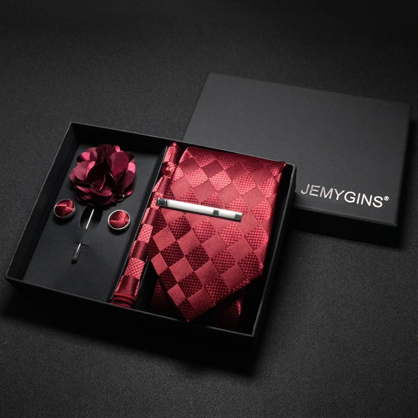 Wine Red Paisley Silk Tie Set for Men - Luxury Wedding Neck Tie with Pocket Square & Cufflinks Gift Box Accessories