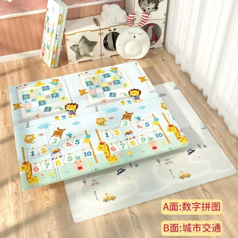 Foldable Children’s Play Mat – XPE Foam Baby Blanket, Soft Crawling Floor Pad, Activity Rug with Carry Bag
