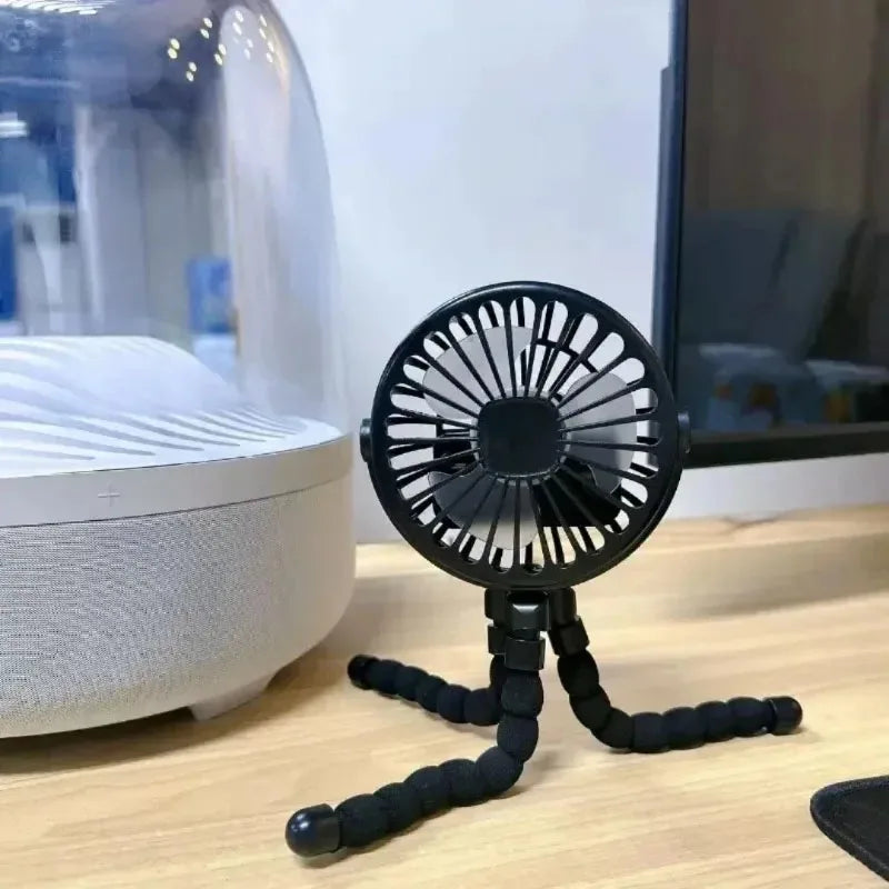Mini Octopus Stroller Fan – Handheld USB Charging Bladeless Fan, Small Folding Silent Fan for Table, Outdoor, and Baby Use