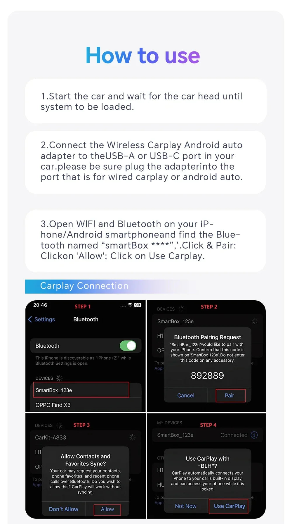2025 Wireless Android Auto Adapter — Wired to Wireless CarPlay Smart Box with USB Plug & Play, WiFi Auto Connection & Online Upgrade