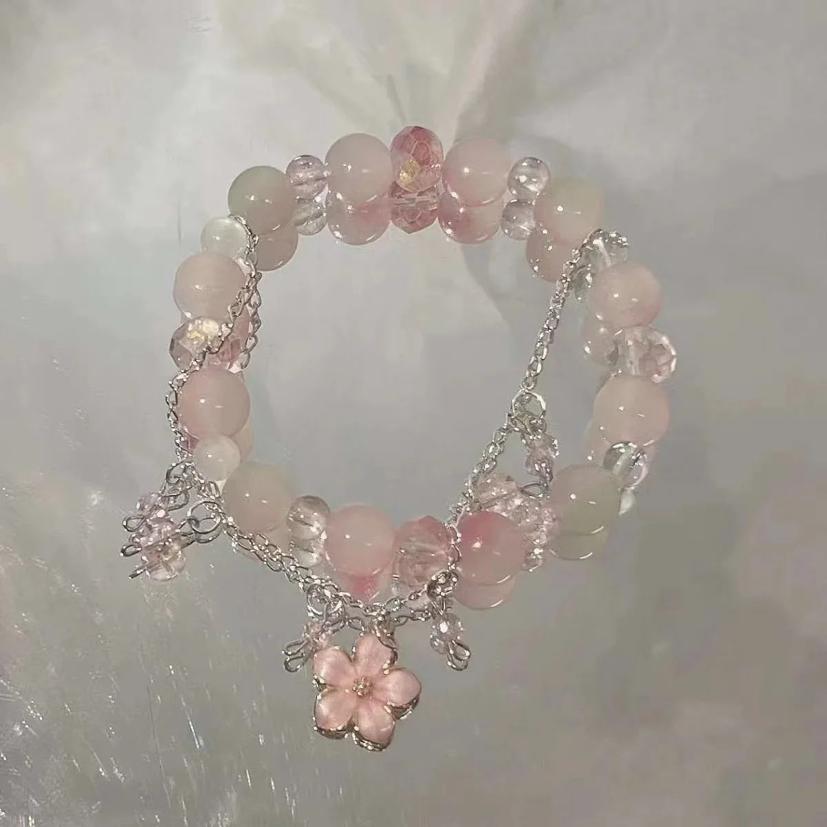 Korean Style Crystal Bead Bracelet - Flower Fox Feather Tassel Charm Jewelry Gift for Women Girls & Best Friends