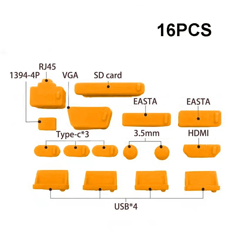 16PCS Silicone Dust Plug Set - Waterproof Anti Dust Covers for USB Type C Laptop & Device Ports