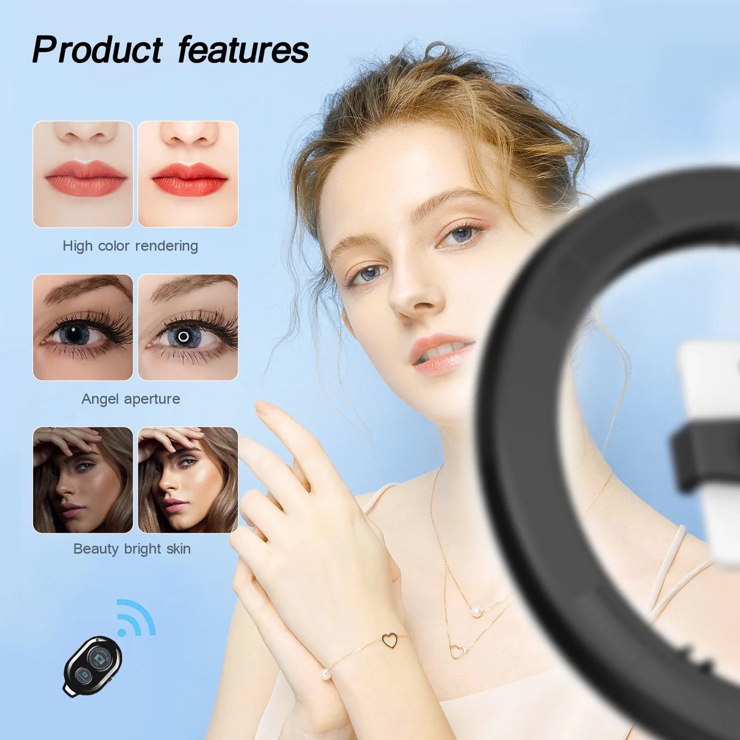 26CM Ring Light Tripod Stand: Photography Lighting for Phone, LED Selfie Ringlight with Remote - Ideal for Video, YouTube, and Live Cooking
