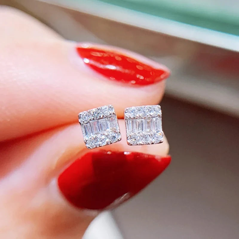 Silver Geometric Square Stud Earrings - Fashion Daily Wear Earrings for Women