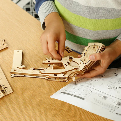 3D Wooden Gun Puzzle - DIY Assembly Pistol Rifle Model Craft Educational Toy for Kids & Adults