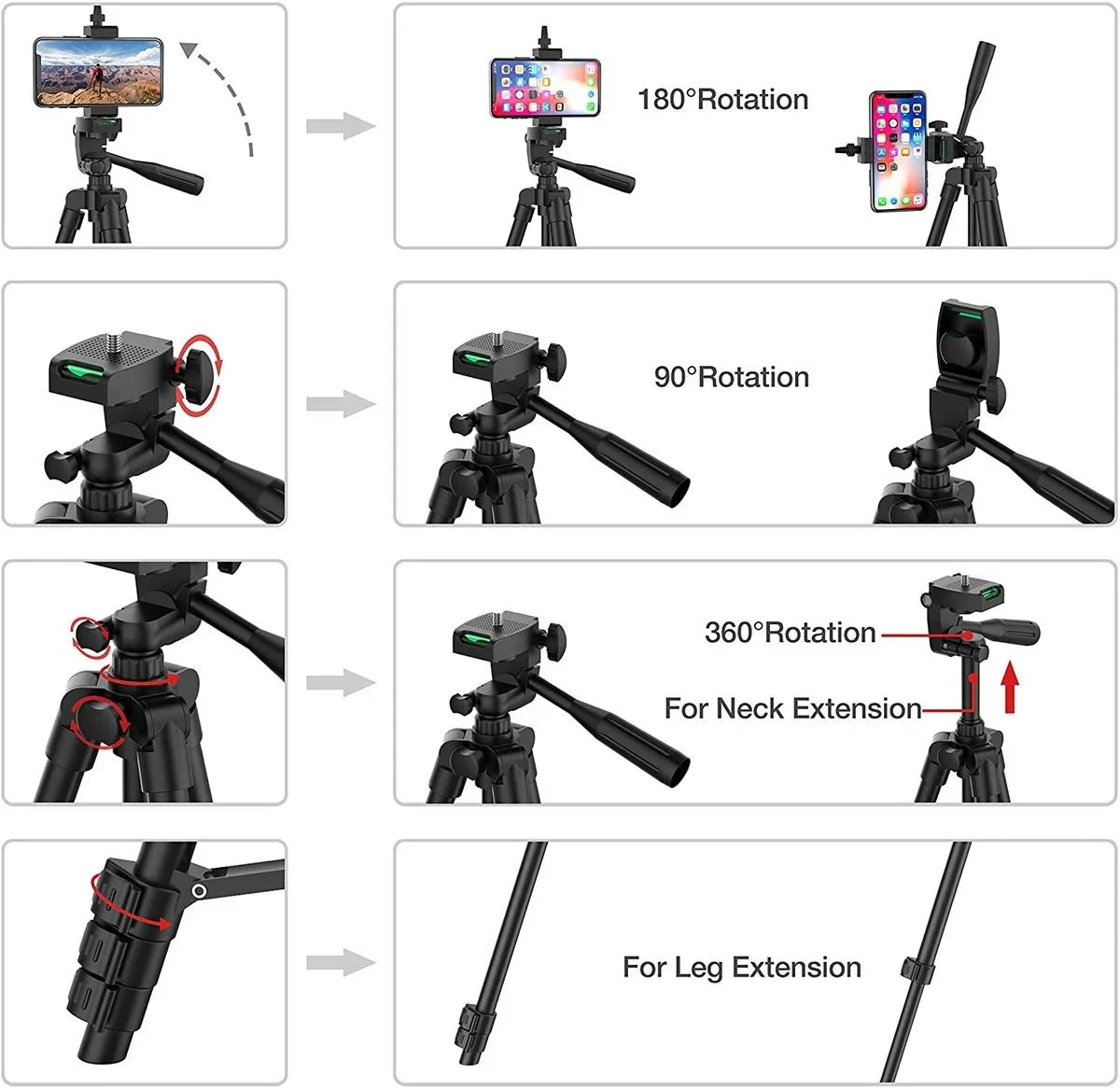 102cm Professional Phone Tripod - DSLR Camera and Photography Stand for Xiaomi, Huawei, iPhone, GoPro with Selfie Remote