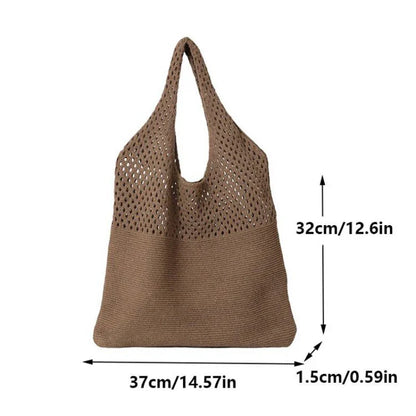 Women’s Crochet Tote Handbag - Retro Knitted Hollow Top Handle Shopper Bag in Solid Colors