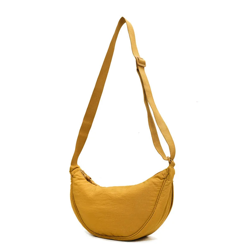 Solid Color Women's Portable Shoulder Bag – Simple Nylon Cloth Padded Crossbody Travel Purse & Messenger Bag