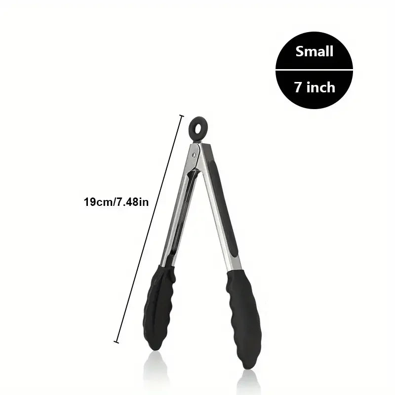 Heavy Duty Stainless Steel Kitchen Tongs - Heat Resistant Silicone Tips with Locking Secure Grip Design
