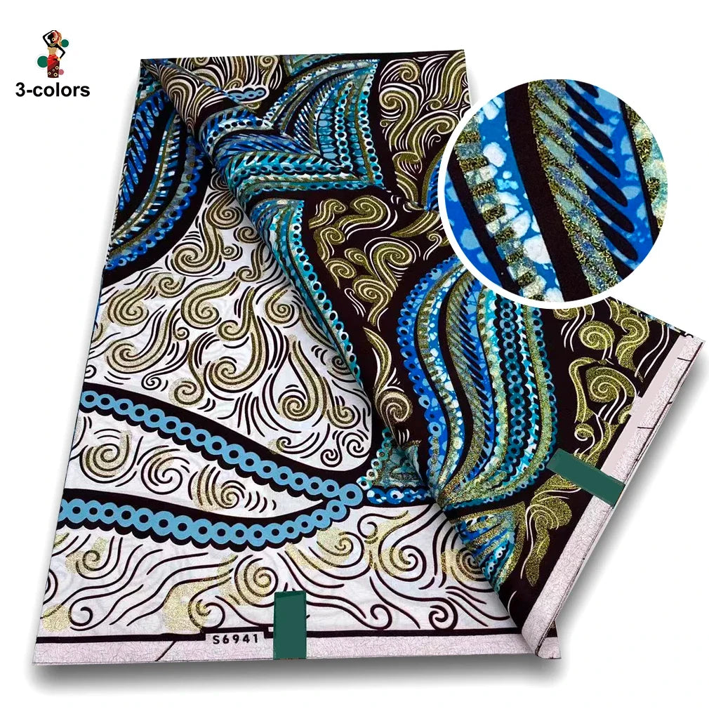 African Golden Wax Fabric - Glitter Gold Print Batik Ankara Pagne Material for Women