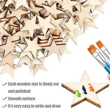 Wooden Star Shape Unfinished Cutouts – DIY Paintable Craft Blanks for Christmas Ornaments, Party & Home Decor