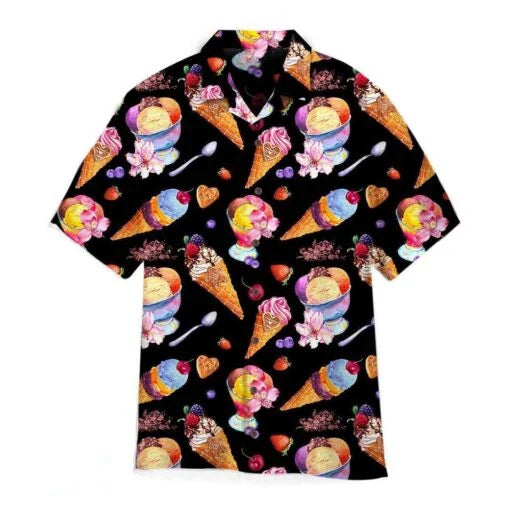 Men’s Ice Cream Hawaiian Shirt - Summer Beach Print Short Sleeve Casual Top with Original Design