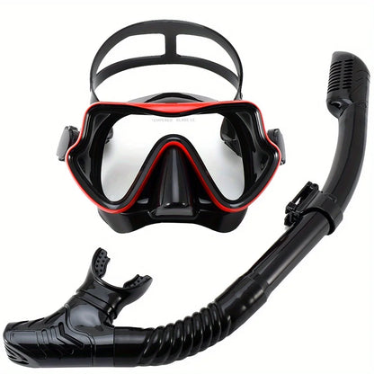 Tempered Glass Diving Mask & Snorkel Set - Panoramic Adult Scuba & Swimming Snorkeling Gear