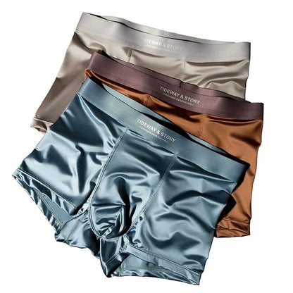 Men’s Ice Silk Underwear - 4PCS Luxury Satin Breathable Seamless Boxer Shorts Flat Corner Design